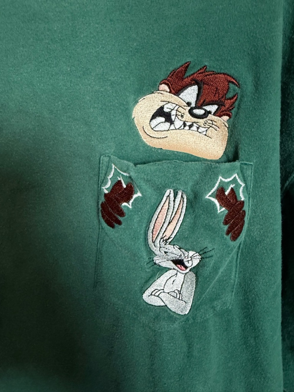 Green Vintage T with Looney Tunes Embroidered Bugs Bunny & Taz